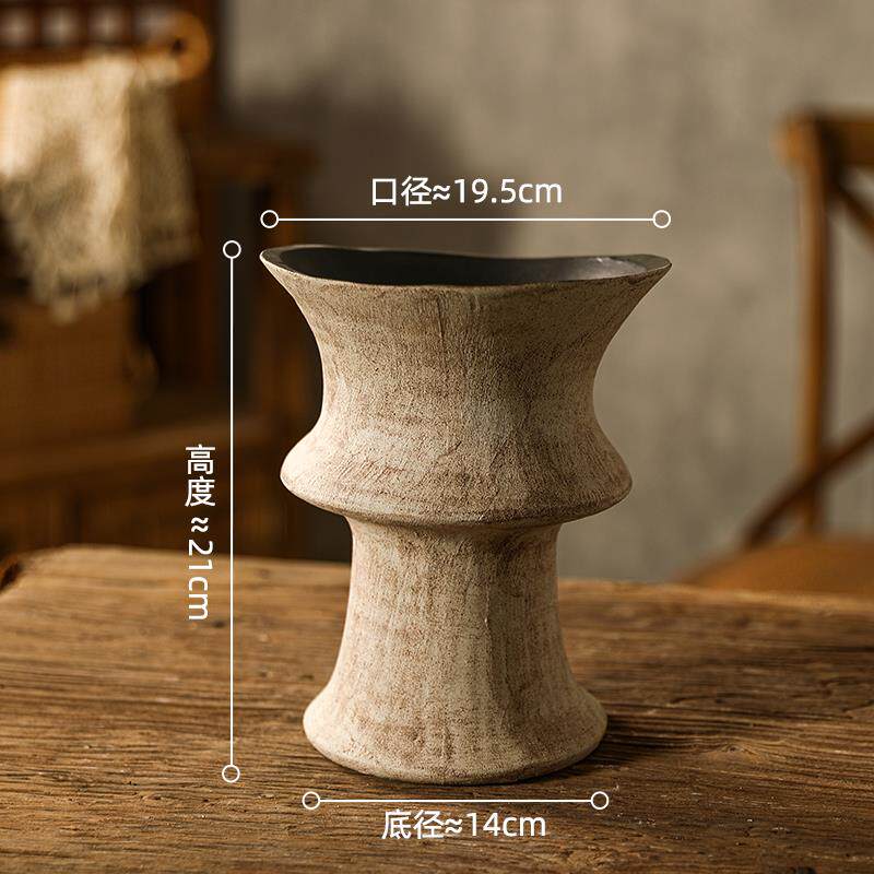 高档景德镇植陶瓷禅花瓶古手工插花陶罐意诧寂风覆花盆新古典绿盆