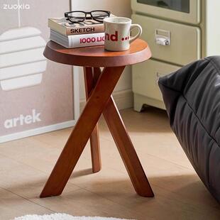 北欧茶几中古床头柜简约圆凳客厅床头置物架沙发角几 复古木质日式