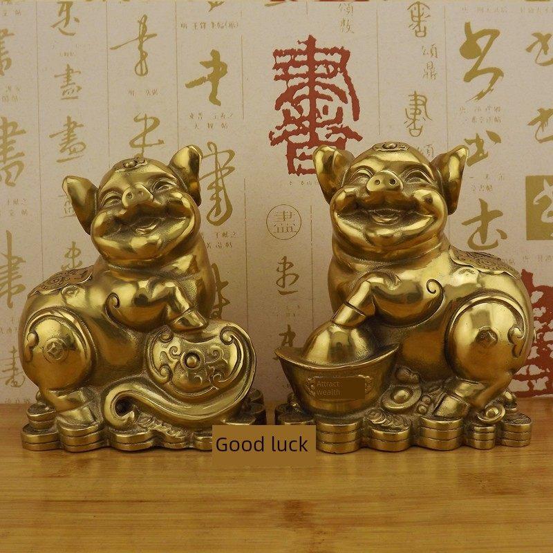 大型纯铜猪铜猪金猪吉祥猪可爱生肖猪客厅桌面工艺品装饰品一对