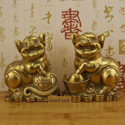 大型纯铜猪铜猪金猪吉祥猪可爱生肖猪客厅桌面工艺品装饰品一对