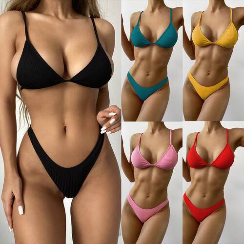 Pit stripe three point bikini thong swimsuit