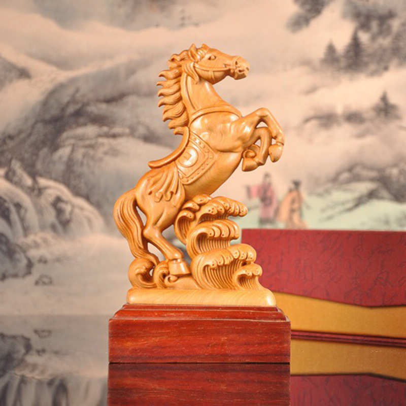 崖柏木雕马上有钱摆件 实木雕刻工艺马到成功艺术品仿古装饰送礼