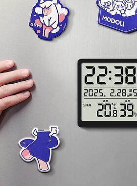 新款超薄温湿度计时钟室内家用多功能闹钟电子式温度表可磁吸