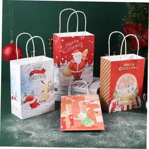 5Pcs Christmas Kraft Paper Gift Bags Christmas Decorations f