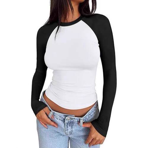 New Spring Summer Women's Colorblock Patchwork Long Sleeve
