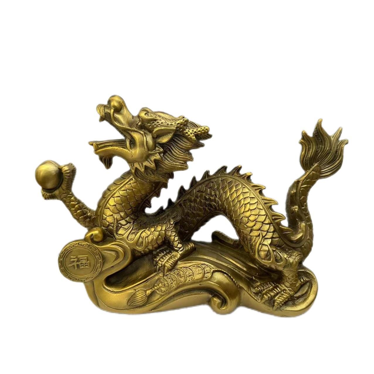铜龙摆件黄铜生肖龙龙形工艺品办公室家居青龙汉龙五爪龙装饰摆设