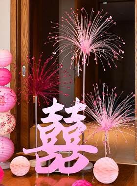婚庆店庆布置商场店铺彷真花烟火路引孔雀草婚礼婚房装饰2025