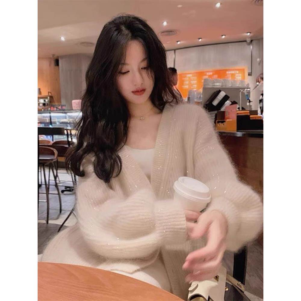 日式仙女马海毛亮色真丝春秋女式针织开衫，柔和外搭，宽松慵懒式