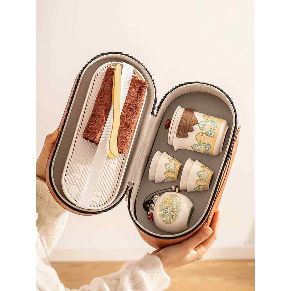 旅行茶具套装户外便携式露营喝茶装备陶瓷快客杯办公室功夫泡茶壶,餐饮具,旅行茶具,淘宝优惠券,粉丝福利购,淘宝优惠卷