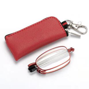 折叠眼镜盒老花镜眼镜袋抗压便携男钥匙挂扣皮套袋皮质防压收纳的