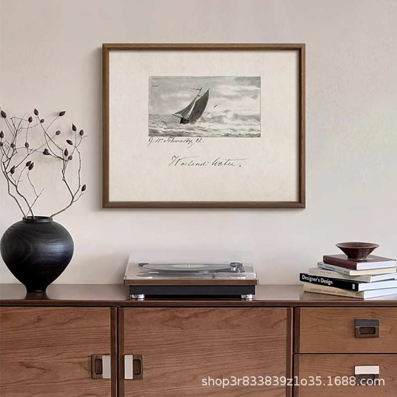 中古风黑白素描艺术挂画法式复古玄关斗柜客厅组合装饰画2025新款图片