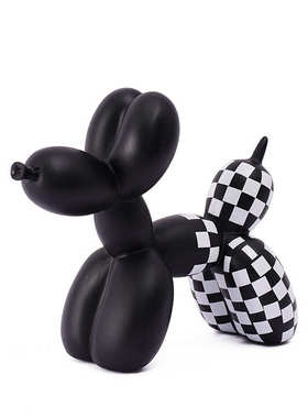 创意新品黑白格子气球狗摆件家居软装客厅玄关饰品树脂工艺品