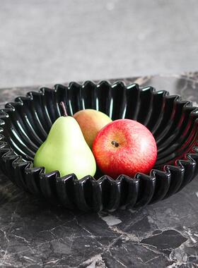 轻奢黑色锯齿边贝壳水果碗装饰品收纳果盘居家摆件样板房酒店摆设