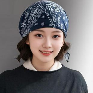 帽子遮白发的头饰新款薄款包头帽头巾帽飘带洋气春秋发带帽女款20