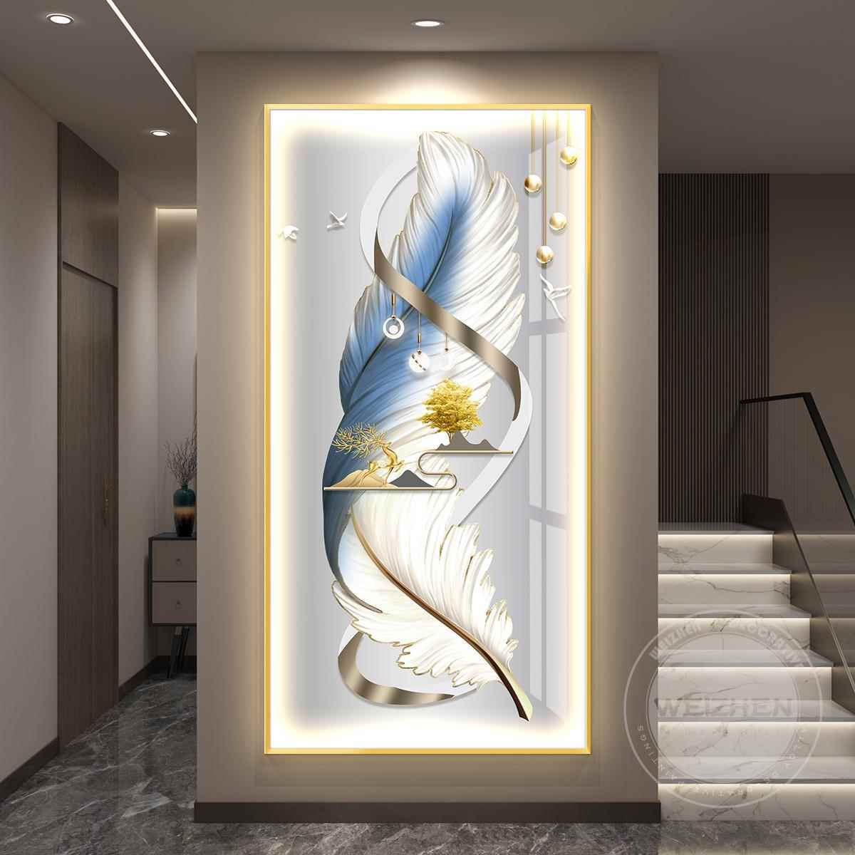 代艺术象带现灯玄关装饰01094-16画羽毛大气插灯抽光画电款2025新图片