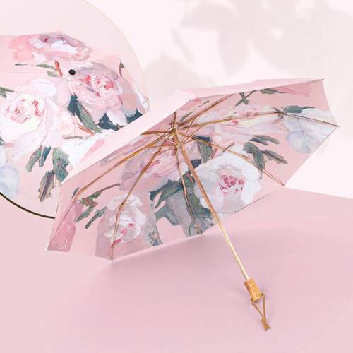 安珀双层黑胶遮阳伞防晒小巧可携式抗UV高级感晴雨两用女遮阳伞