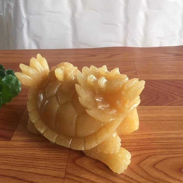 米黄玉龙龟摆件黄玉精雕龙龟玉摆件