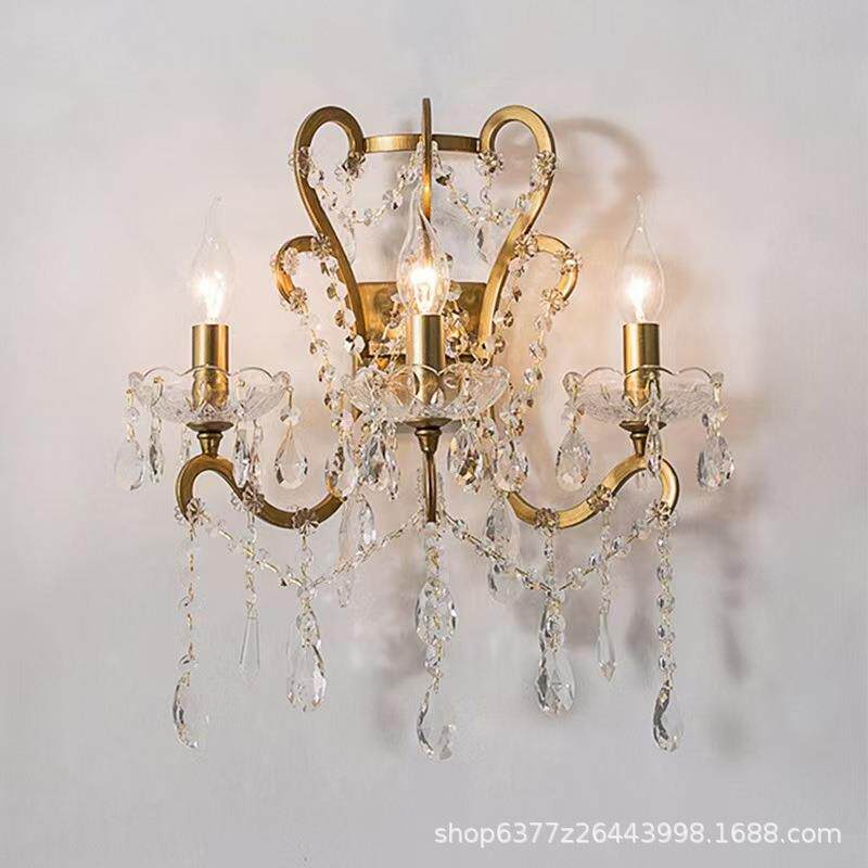 美式乡村壁灯客厅墙壁过道卧室床头灯简约复古白创意铁艺水晶壁灯