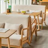 奶茶店咖啡厅桌椅组合奶油风书清吧休闲 洽谈酒店民宿实木沙发商