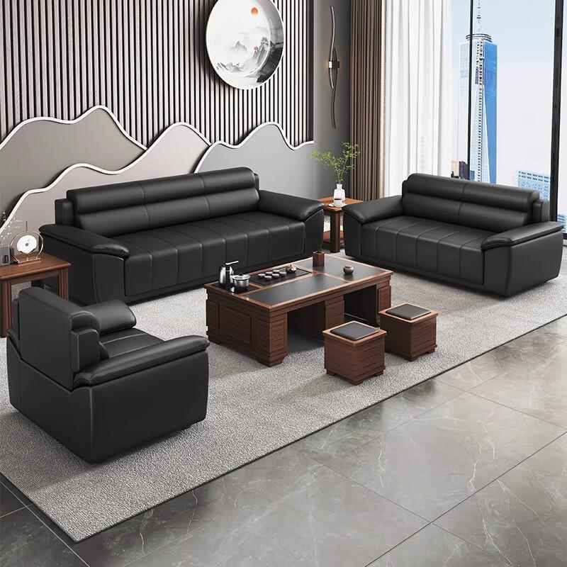 办公室沙发茶几组合接待会客厅商务现代简约贵宾休息区三人位真皮