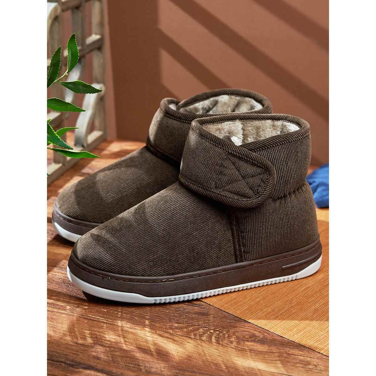 秋冬中老年人保暖棉拖鞋男女包跟加绒居家用牛筋厚底防滑棉鞋外穿