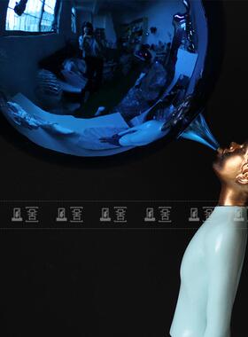 轻奢现代树脂吹气球男孩装饰工艺品样板房售楼处客厅玄关人物摆件