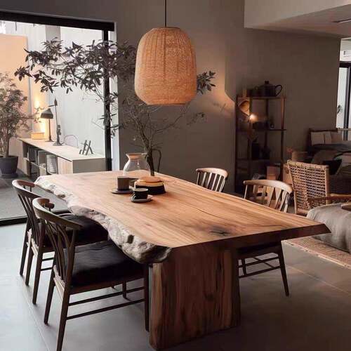 原木会议桌复古大板泡茶台侘寂风实木桌民宿餐桌长条工作台洽谈桌