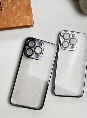 透明ycQdKn0x电镀3闪粉iPho6n1ProMax硬壳适用苹果13e/12Pro新款15防摔1潮