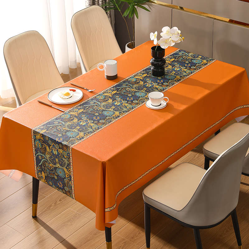 P66D2024新款桌布免洗防油防水墨绿PVC家用长方形餐桌布茶几台布