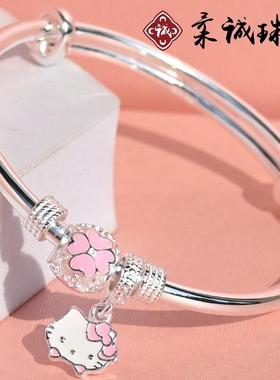 高档儿银童银手纯镯子男女足银999小孩银环手女童学生卡镯通生日