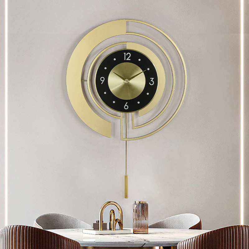 钟表中式家用新款墙客厅时尚新圆形饰打孔时钟挂免墙现代简约艺术