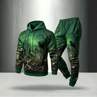 Autumn Winter Men Halloween Print Hoodie Sweatpants Casual