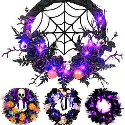 LED Purple Light Wreath With Durable Rope Spooky Party