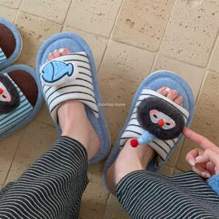 男女士可爱企鹅小鱼秋冬季棉拖鞋时尚一字软底新款情侣软底居家鞋
