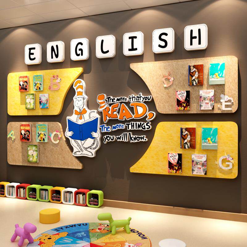 英文语培训教室机构环创幼儿园主题成品墙面布置装饰毛毡板工作贴