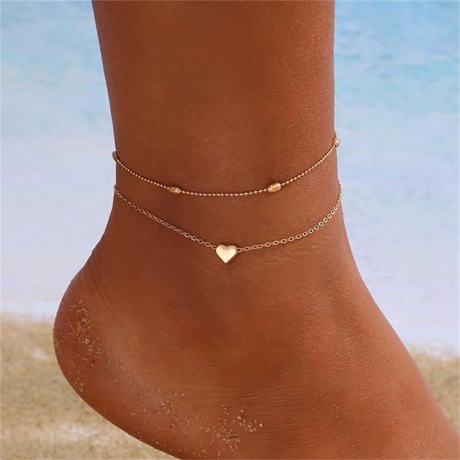 Simple Heart Boho Anklet Bracelets For Women Summer Holiday - 实物图