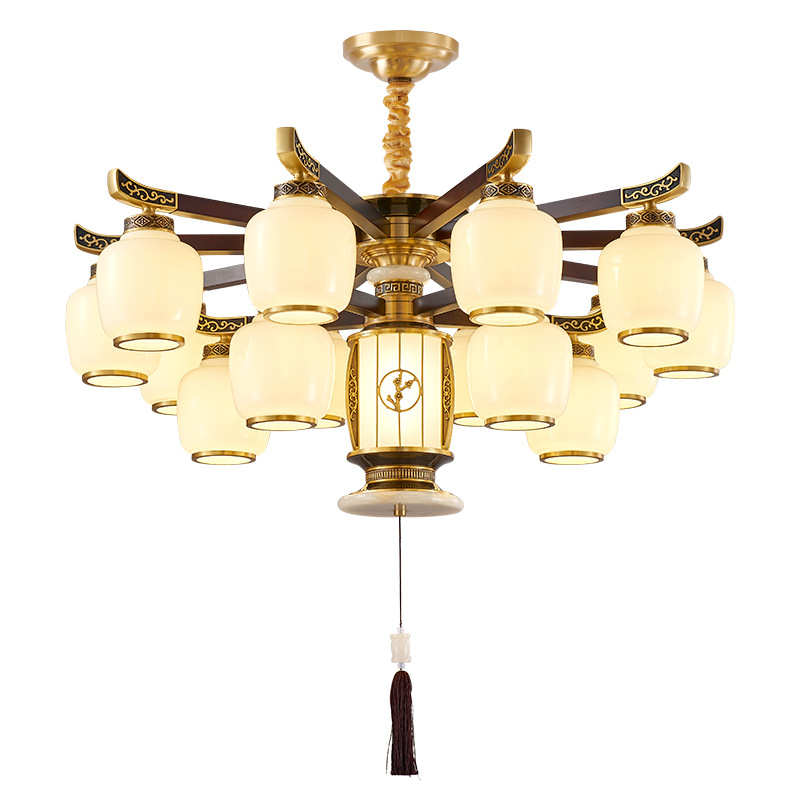 全铜新中式吊灯客厅灯2025新款中国风红木卧室书房中山大厅玉石灯