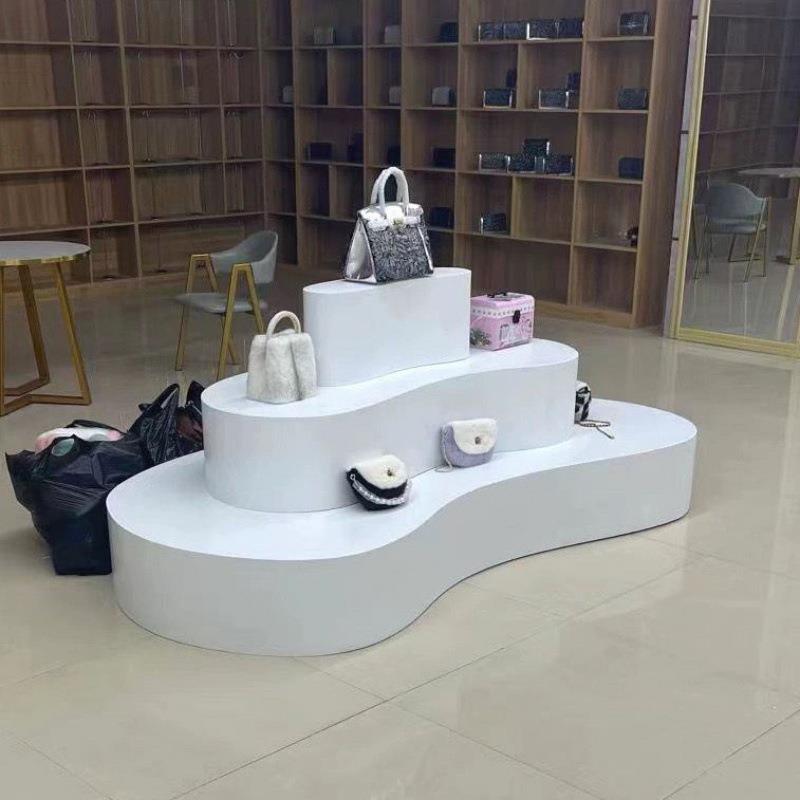 鲜花装店中岛展示台服装店中岛台鞋子包包圆摆IJN形地台异形饰台图片