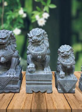 泰山石敢当石雕刻石狮子摆件家居工艺品饰品平安宅大小号一对