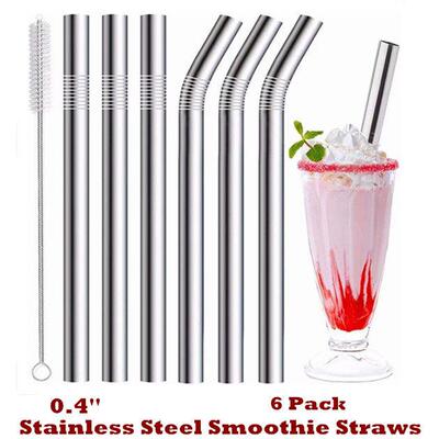 Reusable Smoothie Straw Milkshake Wide Mouth Metal Drinking