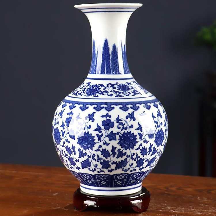 青花瓷花瓶摆件客厅插花仿古小装饰工艺品景德镇陶瓷器新中式花器