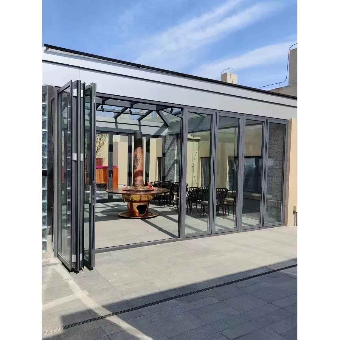 铝合金全景门重型推拉折叠门隔断门无轨门阳台商铺钢化玻璃折叠门