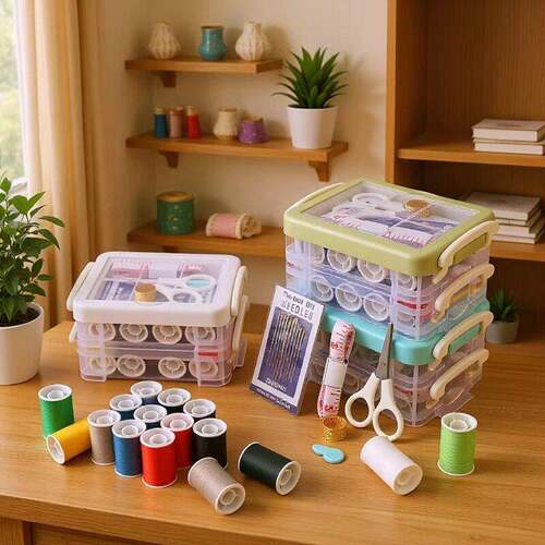 New Nordic Style Double-Layer Sewing Box Plastic Storage Sew