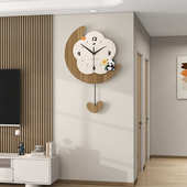 创意时钟奶油风家用装 饰餐厅简约挂钟免打孔钟表客厅高级感表挂墙