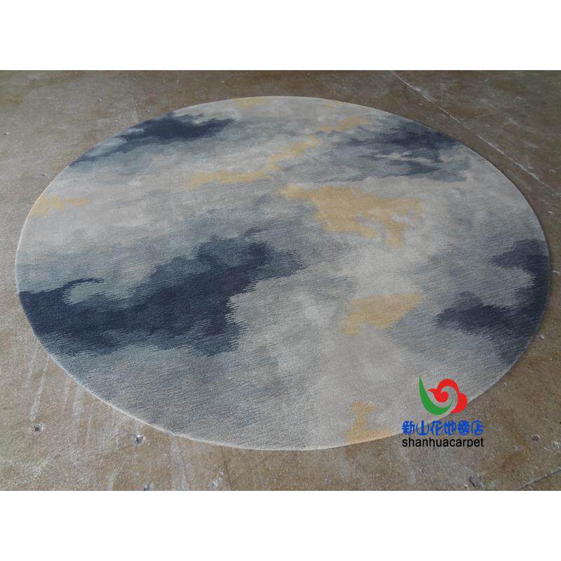 新中式水墨画圆形手工羊毛客厅茶几沙发地毯餐厅书房办公室售楼部