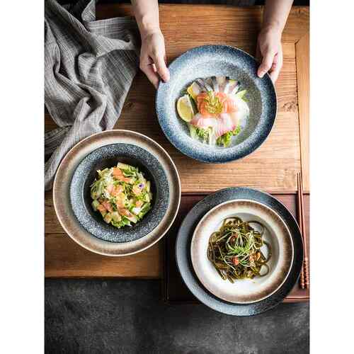 日式宽边汤盘陶瓷盘子大号菜盘炒饭盘沙拉盘浓汤盘深盘子西餐餐具