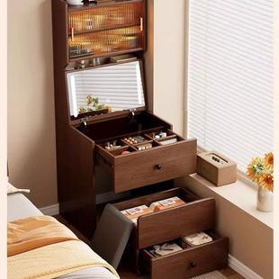 梳中新式 物柜翻盖妆镜741可储物收 妆台窄高柜实木床头化妆柜置款