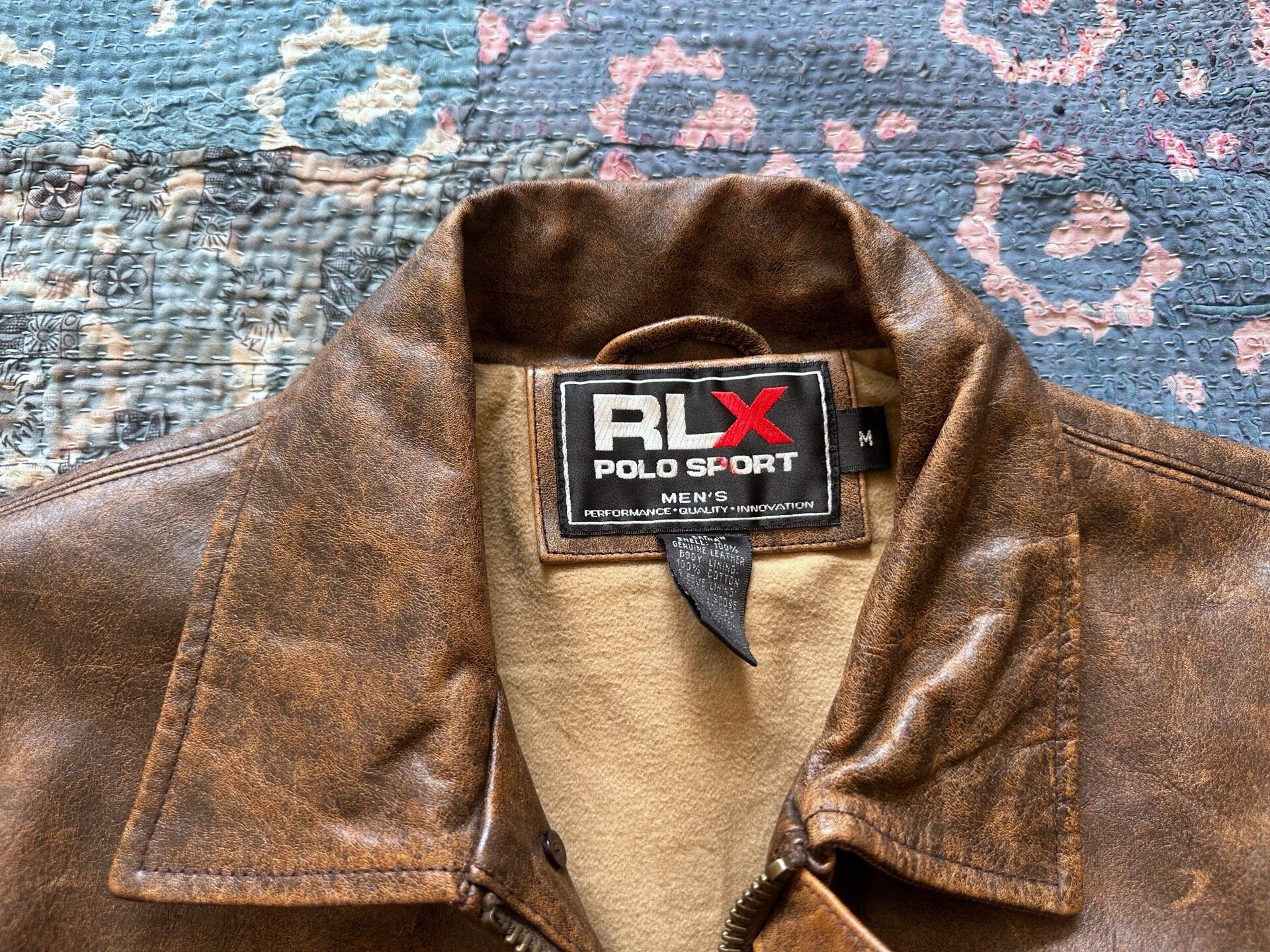 RALPH LAUREN RRL Distressed Newsboy Leather Jacket — detail