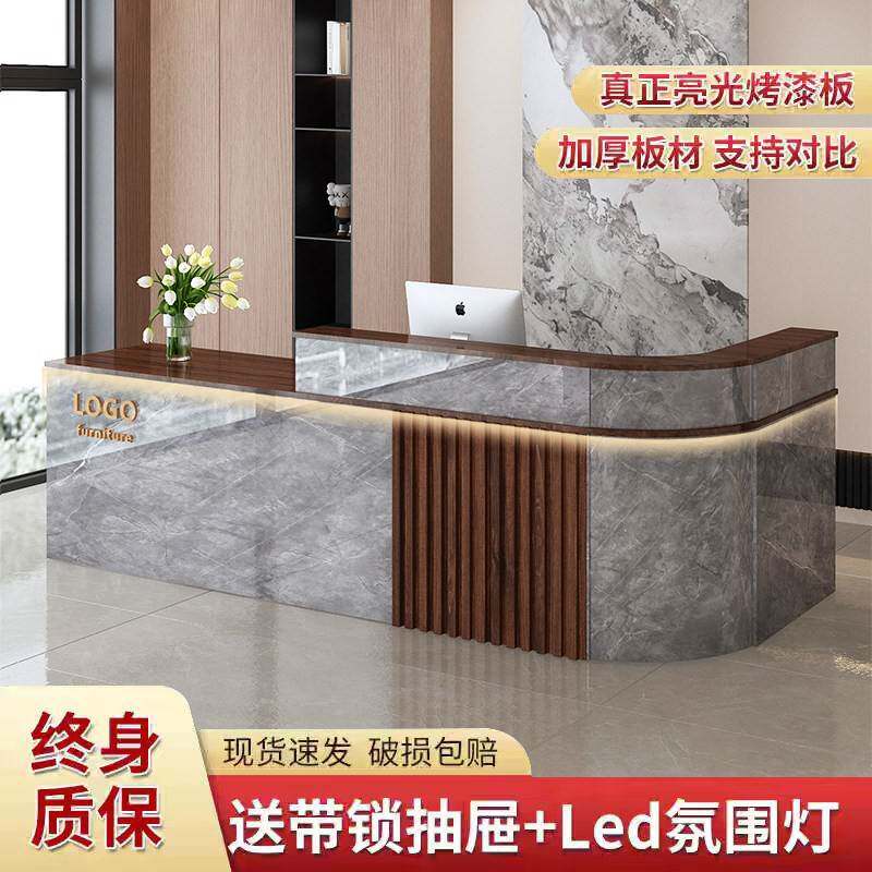 弧形吧台店铺小型转角美容院理发店简约收银台公司大厅前台接待台
