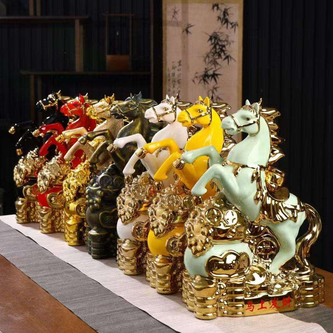 景德镇陶瓷酒瓶客厅酒柜招财马摆件5斤装生肖马酒具马到成功酒罐